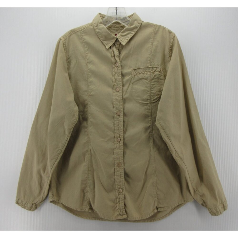 Woolrich Top Medium Khaki Button Up Shirt Utility Safari Roll Tab *